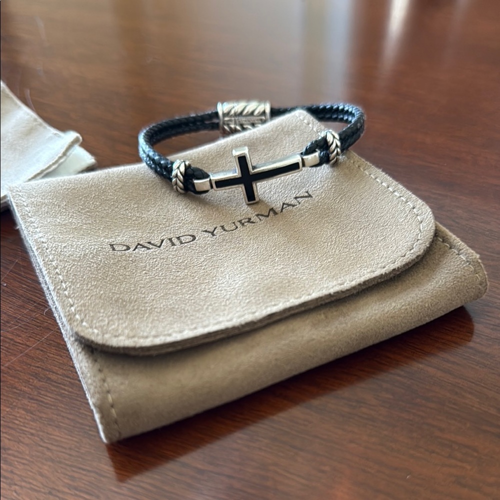David Yurman Black Leather cross bracelet size medium